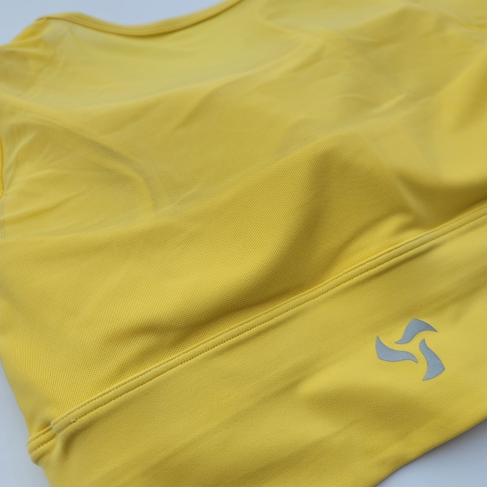Pedigree Double Layered Mesh Crop Tee with Sports Bra Liner | Yellow - Picture 6 of 10